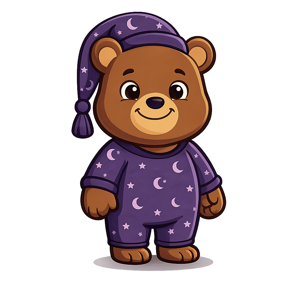 Benji, a bear in purple star-pattern pajamas