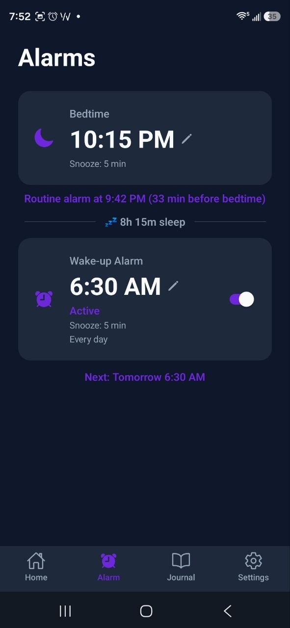 Benji alarms screen
