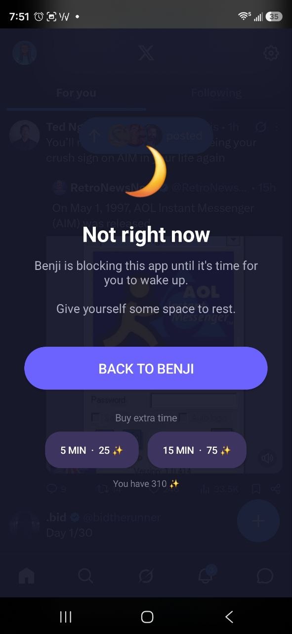 Benji app blocker screen